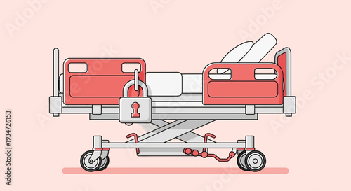 Hospital Bed With Padlock Illustrating Healthcare Restrictions and Patient Safeguard