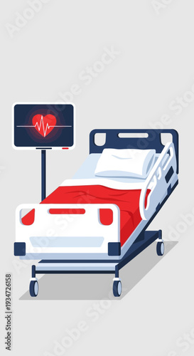 Hospital Bed With Monitor Displaying Vital Signs of a Patient in Medical Facility Setting
