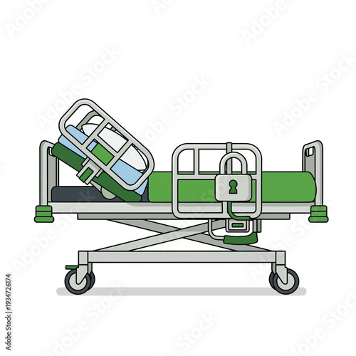 Hospital Bed with Secure Locking System, Depicting Healthcare and Patient Safety Considerations