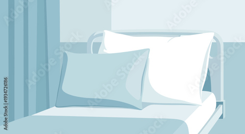 Hospital Bed With Two Pillows And A Curtain Depicting Peaceful Rest And Calmness