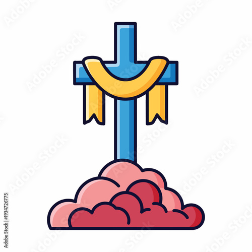 Jesus Christ Crucifixion Symbol with Clouds and Banner
