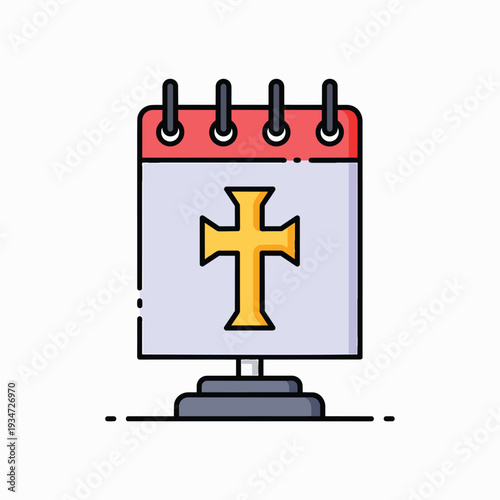 Christian Calendar With Cross Icon