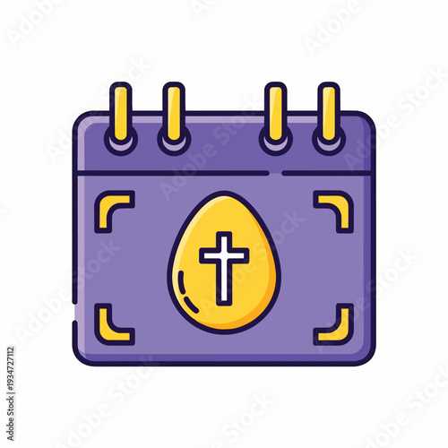 Purple Calendar With Golden Easter Egg and Cross Icon