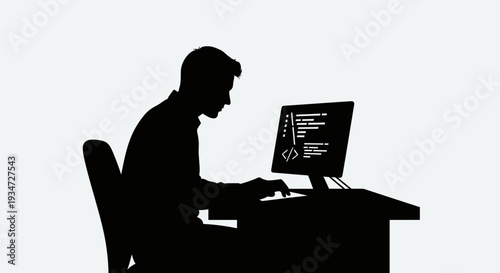 Man sitting at desk with computer.
