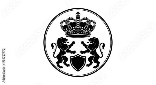 Royal crest with crown lions shield.