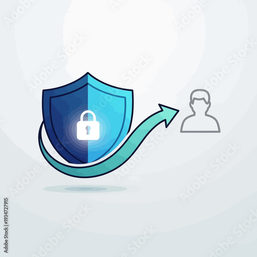 Shield with lock protecting user icon.