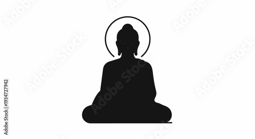 Buddha Silhouette With Halo On White Background
