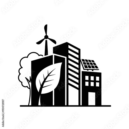 Sustainable city with green technology.
