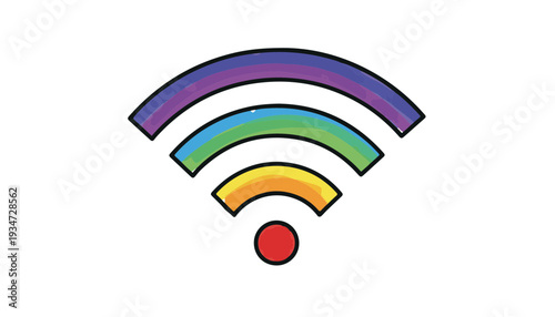 Rainbow Gradient Wi-Fi Signal Wireless Connection Icon for High-Speed Internet Technology and Pride Month
