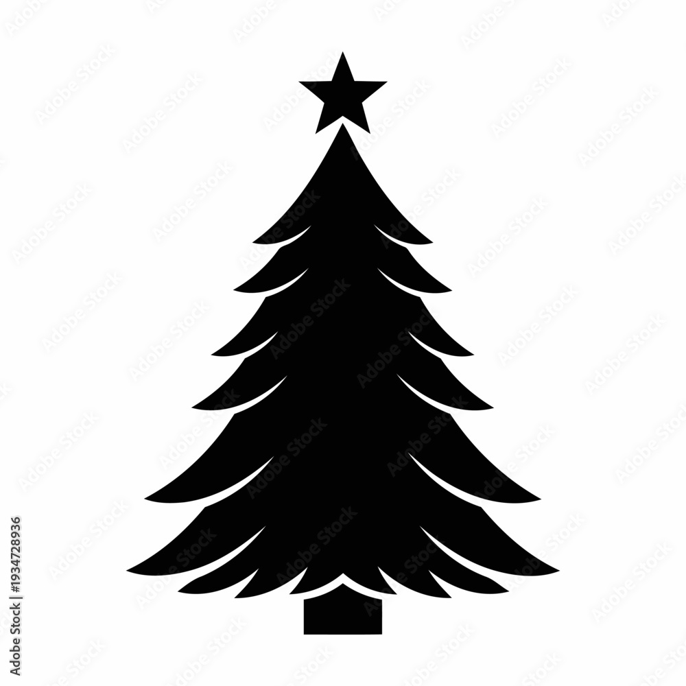 Obraz premium Black Silhouette Christmas Tree with Star Icon Typography