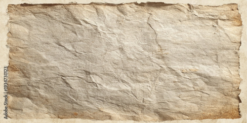 Aged brown parchment with a crumpled and wrinkled texture creates a vintage grunge paper background featuring a rough antique surface and creased pattern for an old blank sheet design