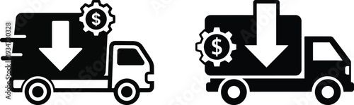Logistics and transportation icons with dollar gear symbols on white background