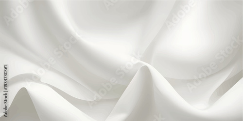 An elegant white silk and satin fabric background features soft ripples and smooth luxury folds for a shiny wedding textile backdrop design