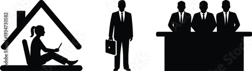 Business people in various professional settings and activities on white background