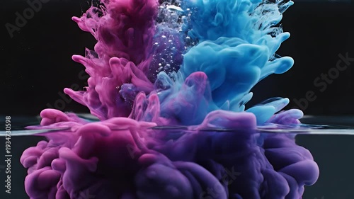 Wallpaper Mural Pink and blue liquids swirling and blooming in dark water Torontodigital.ca