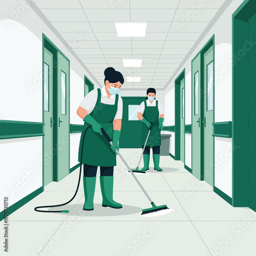 Hospital Cleaners Maintaining Sanitary Conditions, Hygiene And Cleaning Services Thoroughly