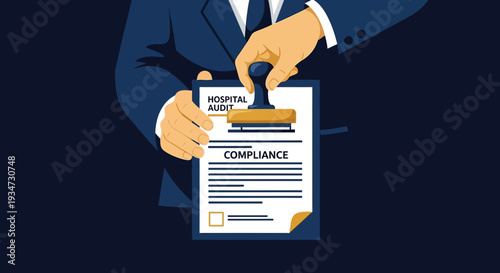 Hospital Compliance Approval Concept: Official Document Signed with Validation Stamp