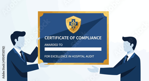 Hospital Compliance Certificate Presented By Two Professionals In A Clean And Modern Style
