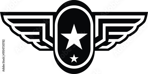 winged emblem with star symbol on white background