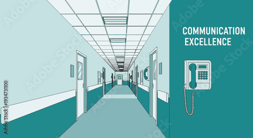 Hospital Corridor Depiction with Communication Device Illustrating Modern Healthcare Concepts
