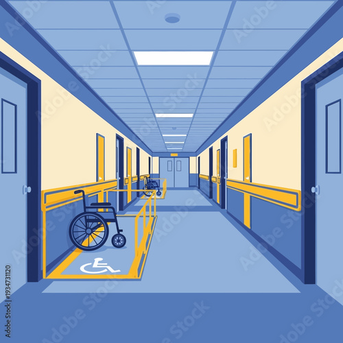 Hospital Corridor Design Depicting Accessibility and Inclusive Healthcare Environment