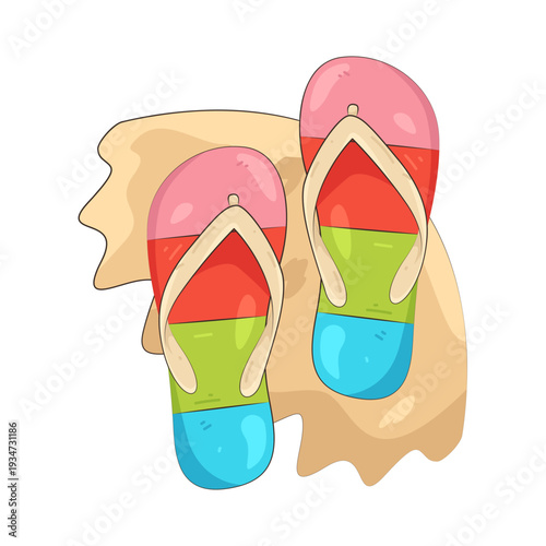 Illustration of Colorful Flip-Flops on the Sand