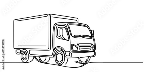 Delivery Truck Line Drawing , Black-and-white line drawing of a delivery truck