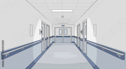 Hospital Corridor Illustration Capturing Perspective And Architectural Details In Detailed Manner