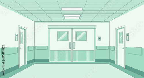 Hospital Corridor Illustration Depicting A Clean And Sterile Clinical Environment