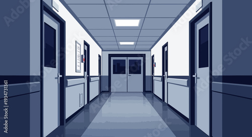 Hospital Corridor Illustration Capturing Perspective And Empty Architectural Details