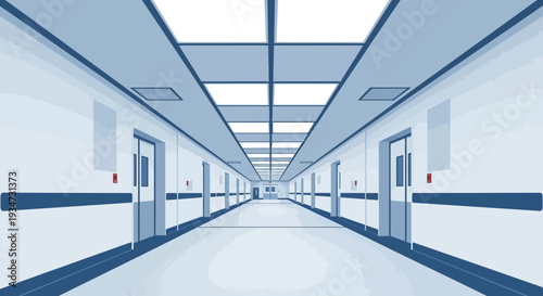 Hospital Corridor Illustration Demonstrating Length and Perspective with Clean Lines and