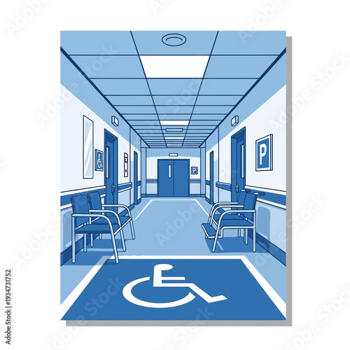 Hospital Corridor Perspective Depicting Accessibility and Architectural Precision in Healthcare