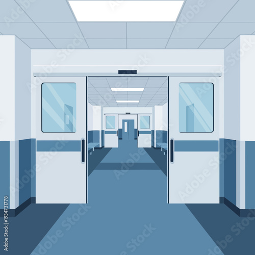 Hospital Corridor Perspective Depicting Cleanliness and Modern Architecture Design for Healthcare