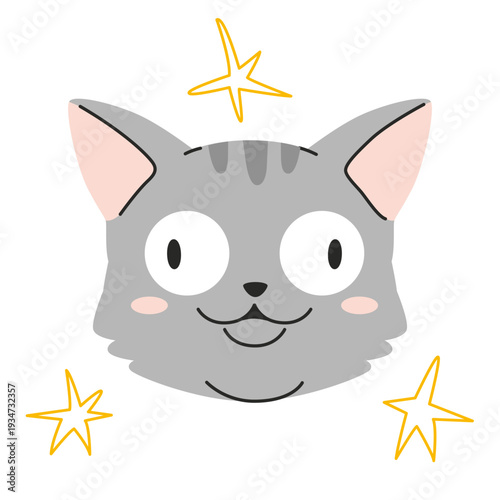 Silly cat emoji with crossed eyes and goofy expression. Meme style kitten face. Trendy modern vector illustration isolated on white background, hand drawn, flat design