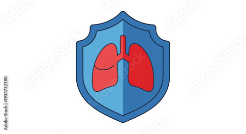 Blue Shield with Red Lungs Icon, Symbolizing Lung Protection and Respiratory Health on Isolated White Background