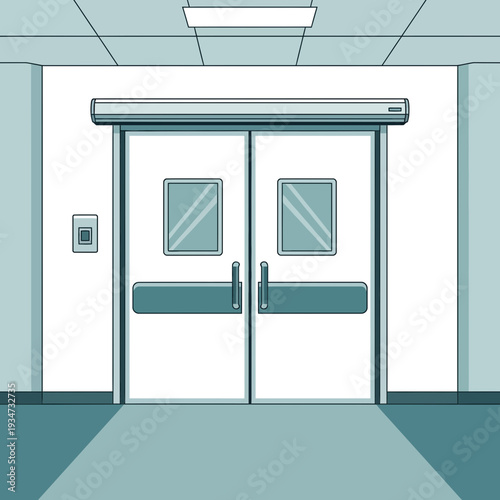Hospital Corridor Perspective Depicting Modern Architectural Design And Clinical Interior Space