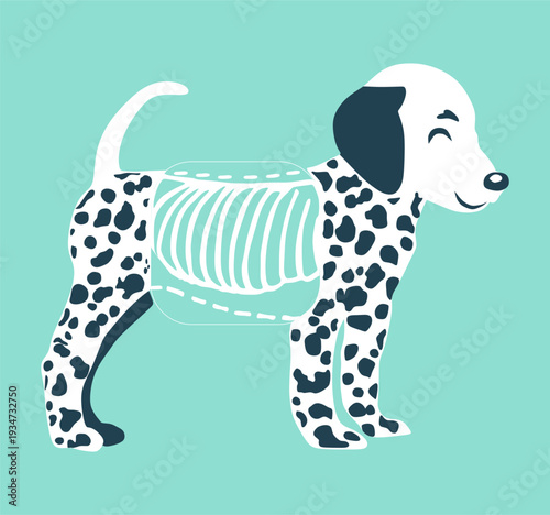 Cute puppy dog getting an x-ray at the veterinary clinic, pet healthcare and radiology illustration