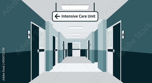 Hospital Corridor Perspective Depicting the Entrance to the Intensive Care Unit