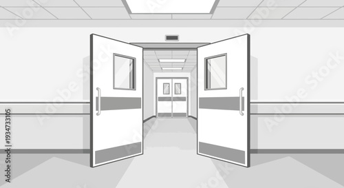 Hospital Corridor With Open Doors Illustrating Modern Architecture And A Clinical Atmosphere
