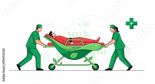Hospital Emergency Response: Medical Team Transporting Patient on Modern Stretcher