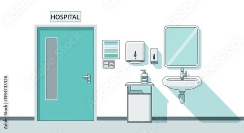 Hospital Hygiene And Sanitation Room With Door Sink Mirror and Supplies Clean Design