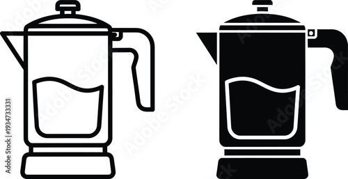 French press coffee makers in black and white illustration