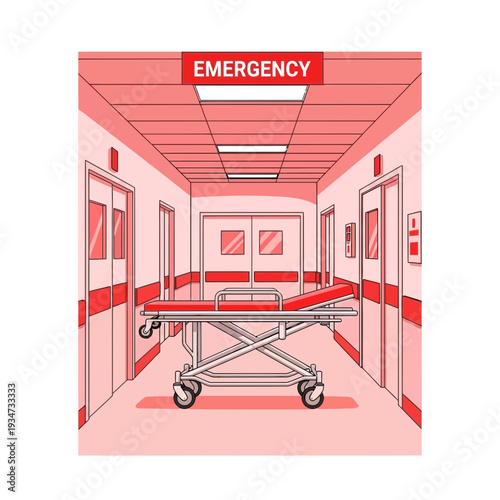 Hospital Emergency Room Corridor Depicting Medical Gurney and Urgent Patient Care Access
