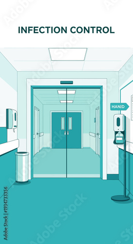 Hospital Hygiene Protocol: A Clean Corridor Depicting Infection Prevention Strategies