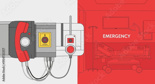 Hospital Emergency Room Illustration Depicting Medical Equipment and Patient Bedding