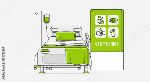 Hospital Hygiene Sign Illustrates Prevention, Health And Safety In Modern Style