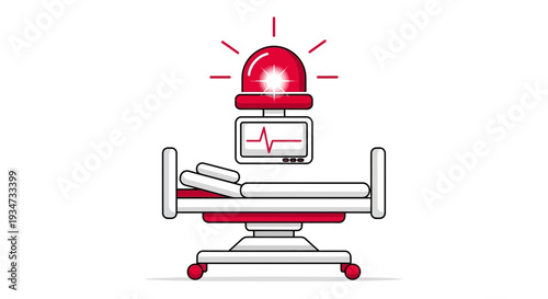 Hospital Emergency Room Scene With Bed, Monitor, And Siren Symbolizing Urgency and Critical
