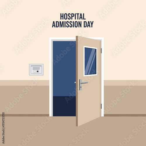 Hospital Entrance Illustration Depicting Admission Day for Healthcare Services and Patient Care