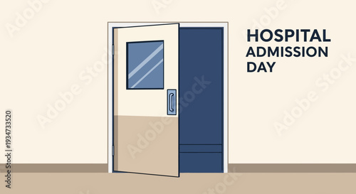 Hospital Entrance Illustration Depicting Admission Day Featuring a Semi-Open Door