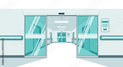 Hospital Entrance With Automatic Doors Showing A Clean and Modern Design